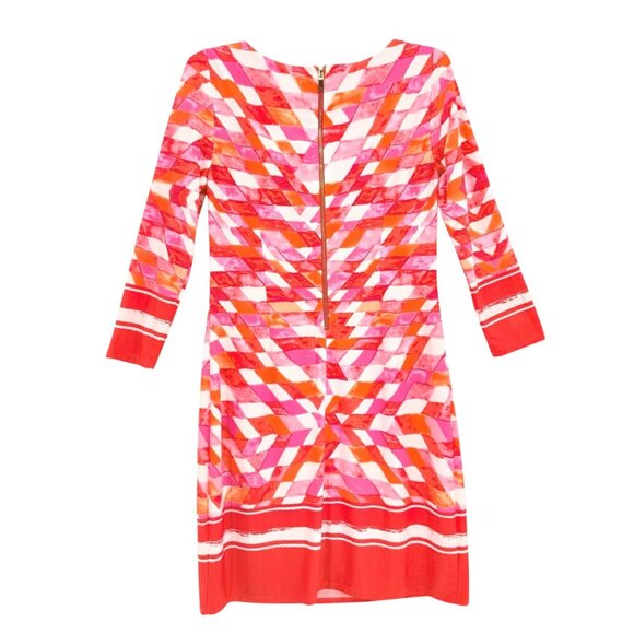 Vince Camuto Women's 3/4 Sleeve Zip Back Lined Geometric Print Red Dress Size 4 - Picture 2 of 11